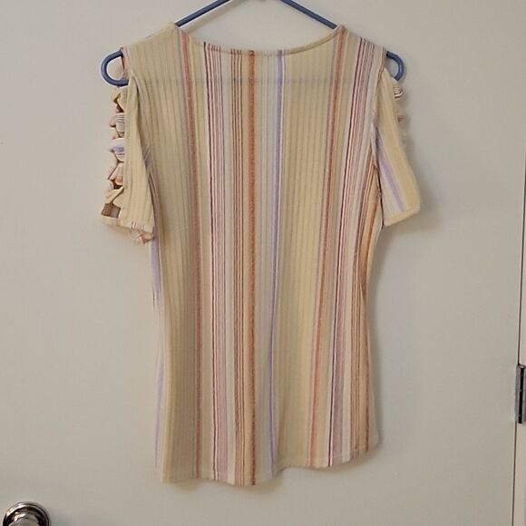 3/$30 ANOTHER REASON Pastel Striped Braided Short Sleeve Blouse Small - Picture 5 of 9